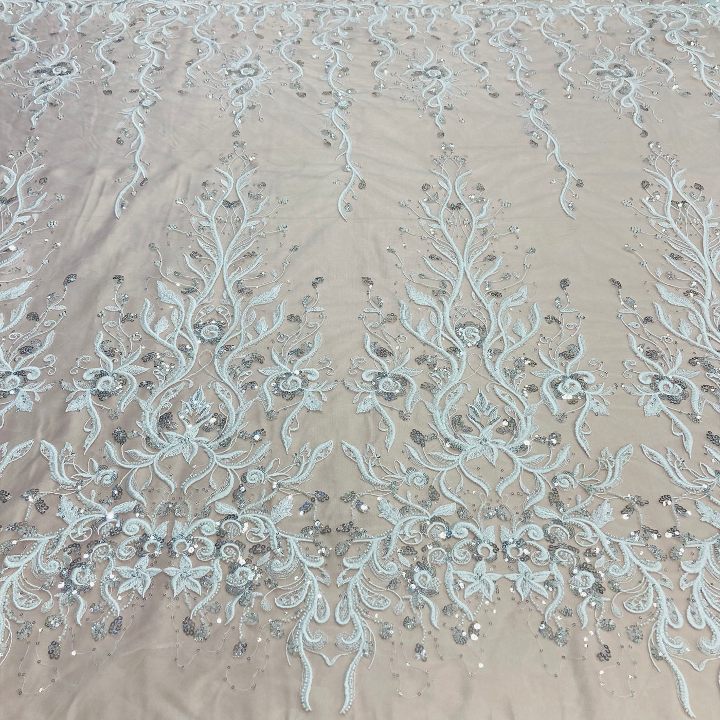 Embroidered & Beaded Net Mesh Fabric with Beads. Lace USA