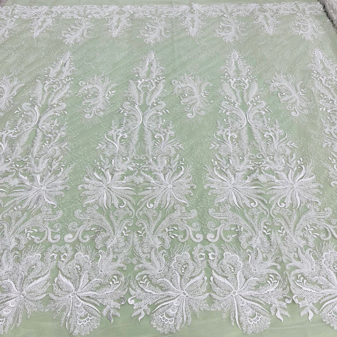 Beaded Lace Fabric Embroidered With Fuzzy Thread on 100% Polyester Net Mesh | Lace USA