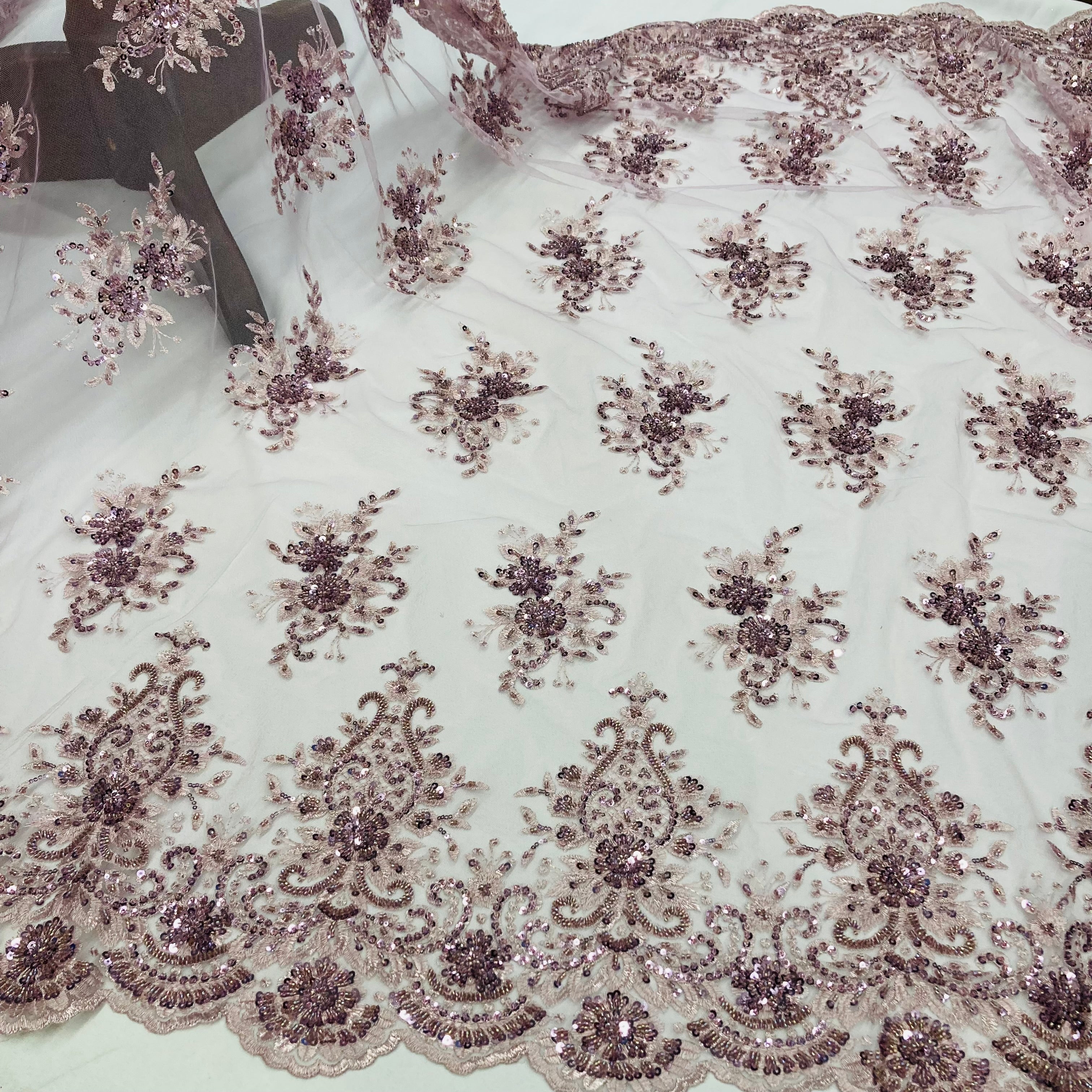 Beaded Lace Fabric Embroidered on 100% Polyester Net Mesh | Lace USA - GD-88