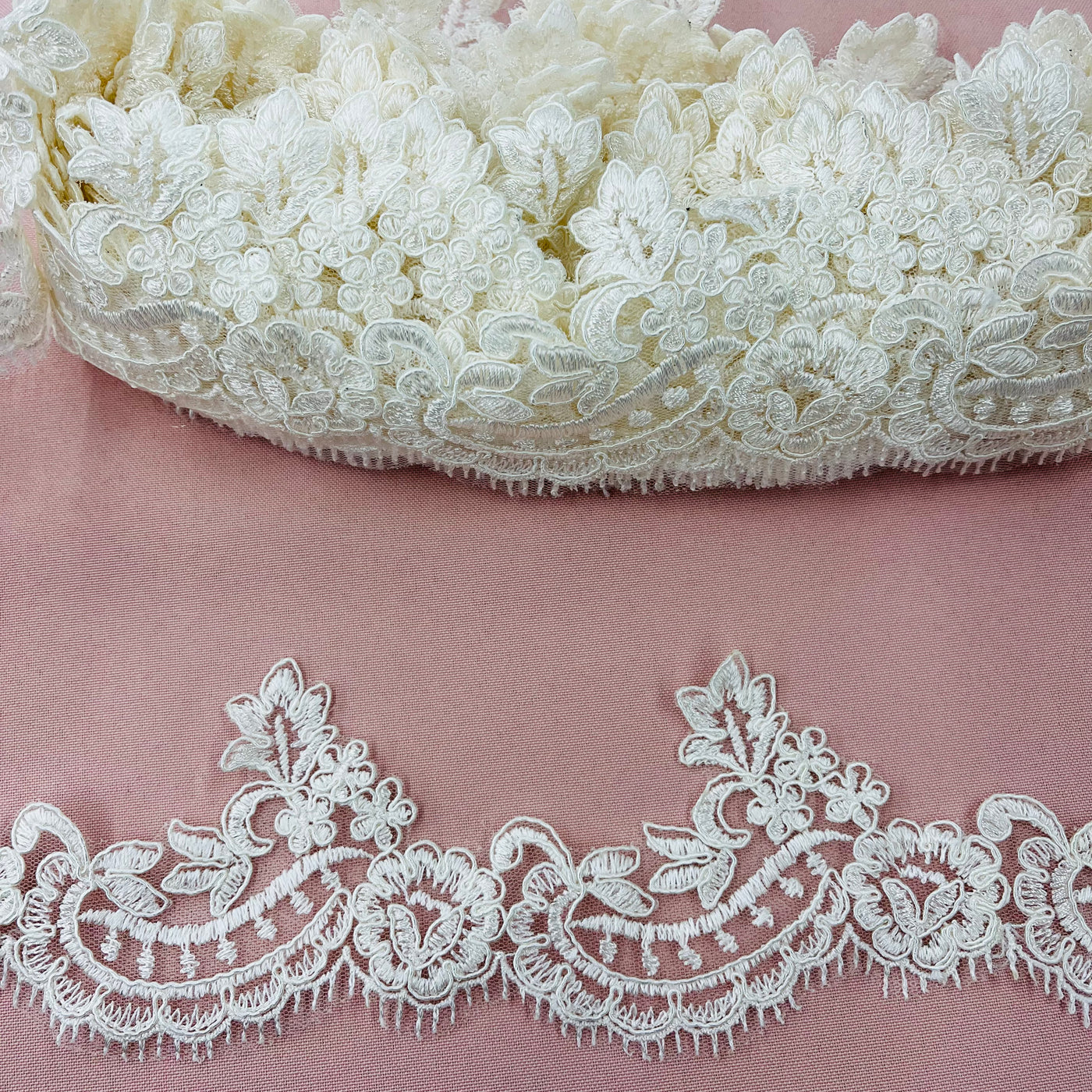 Corded Lace Trimming Embroidered on 100% Polyester Net Mesh | Lace USA