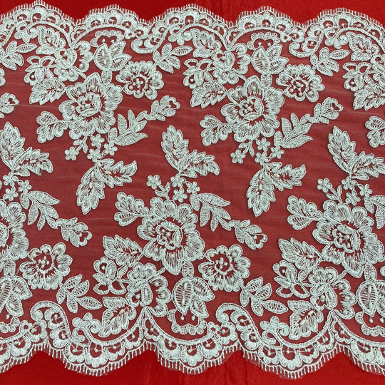 Double Sided Lace Trimming Beaded Corded Embroidered on 100% Polyester Net Mesh | Lace USA