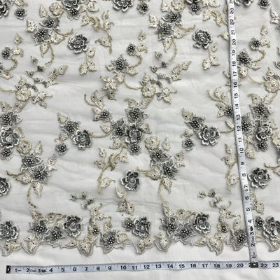 Beaded 3D Floral Lace Fabric Embroidered on 100% Polyester Net Mesh | Lace USA