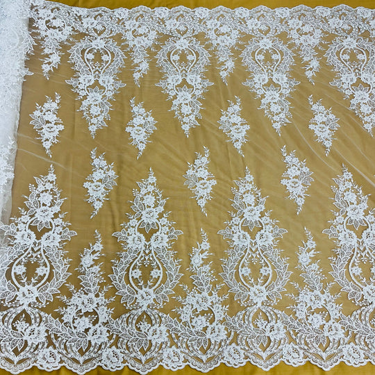 Beaded & Corded Bridal Lace Fabric Embroidered on 100% Polyester Net Mesh | Lace USA - GD-55619