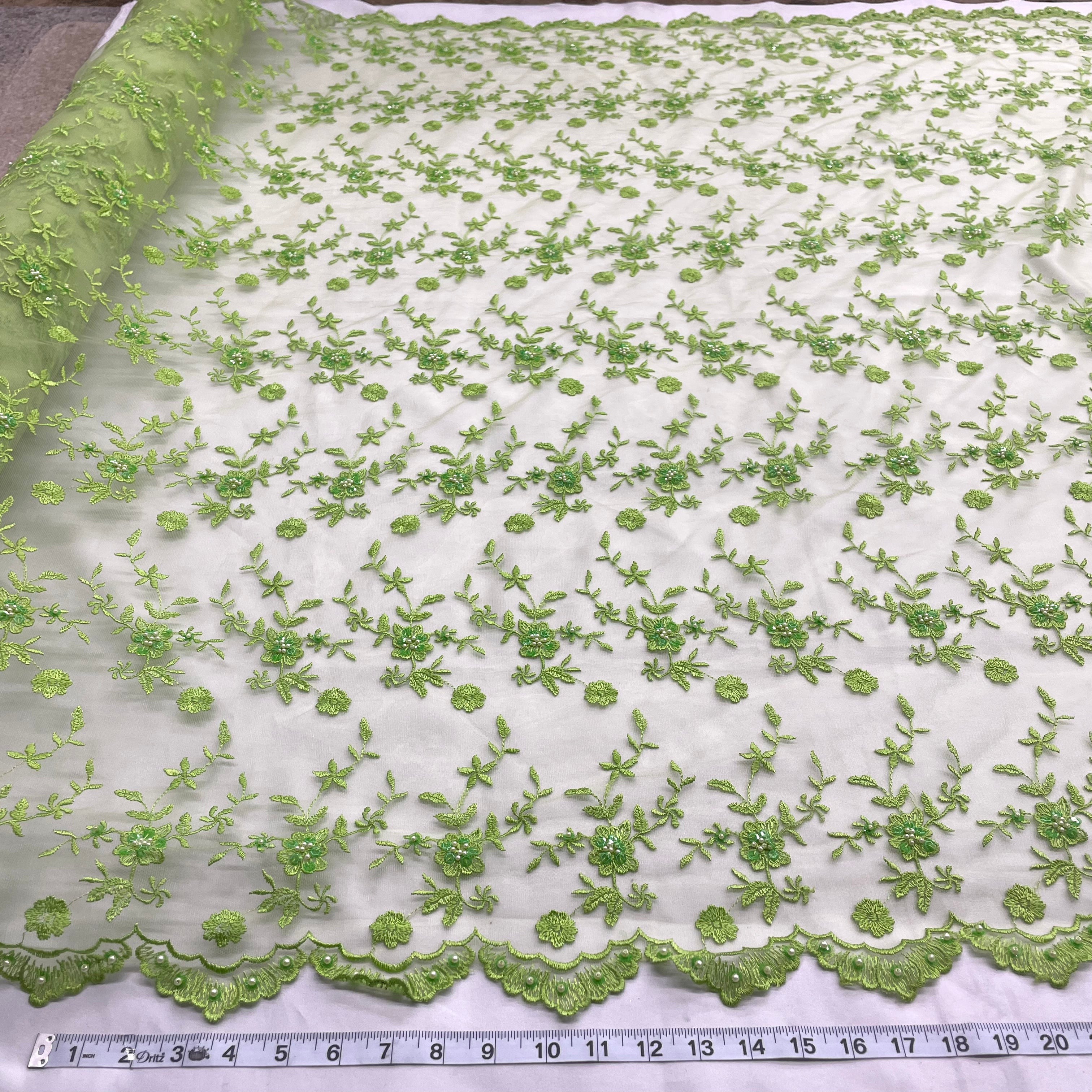 Beaded Lace Fabric Embroidered on 100% Polyester Net Mesh | Lace USA