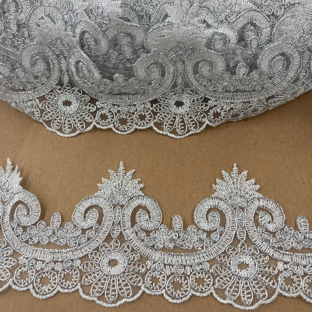 Corded Lace Trimming Embroidered on 100% Polyester Net Mesh | Lace USA