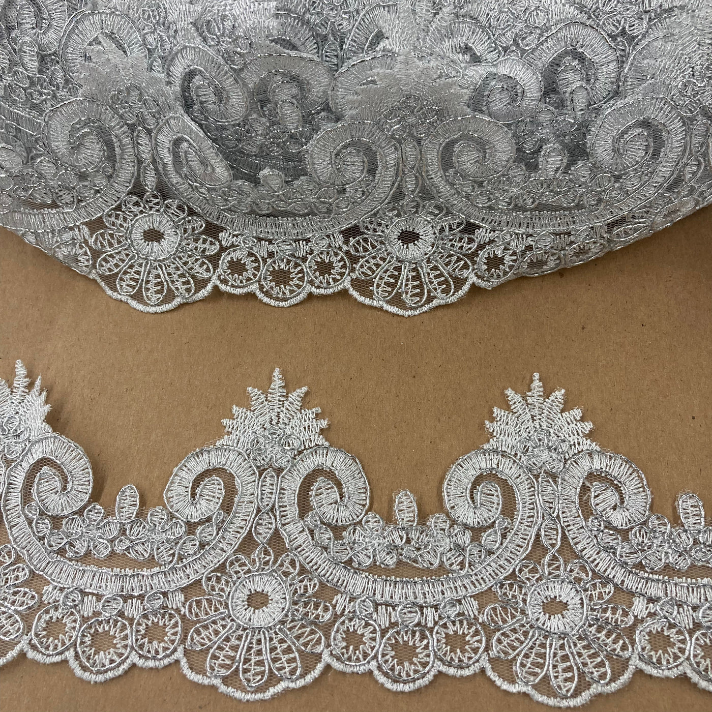 Corded Lace Trimming Embroidered on 100% Polyester Net Mesh | Lace USA