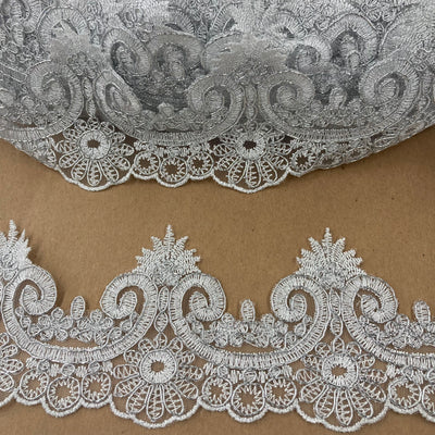 Corded Lace Trimming Embroidered on 100% Polyester Net Mesh | Lace USA