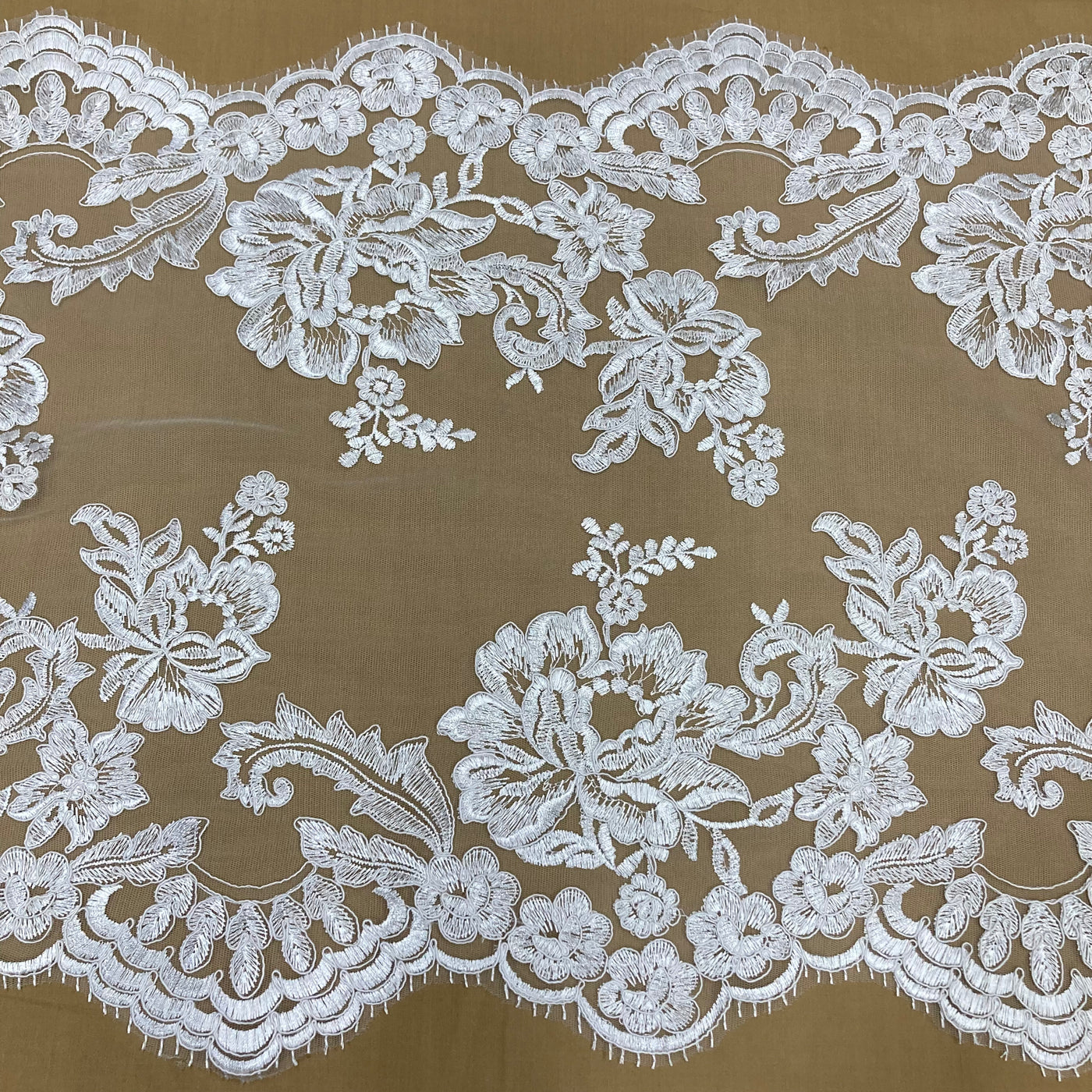 Double Sided Floral Lace Trimming Corded Embroidered on 100% Poly. Net Mesh | Lace USA