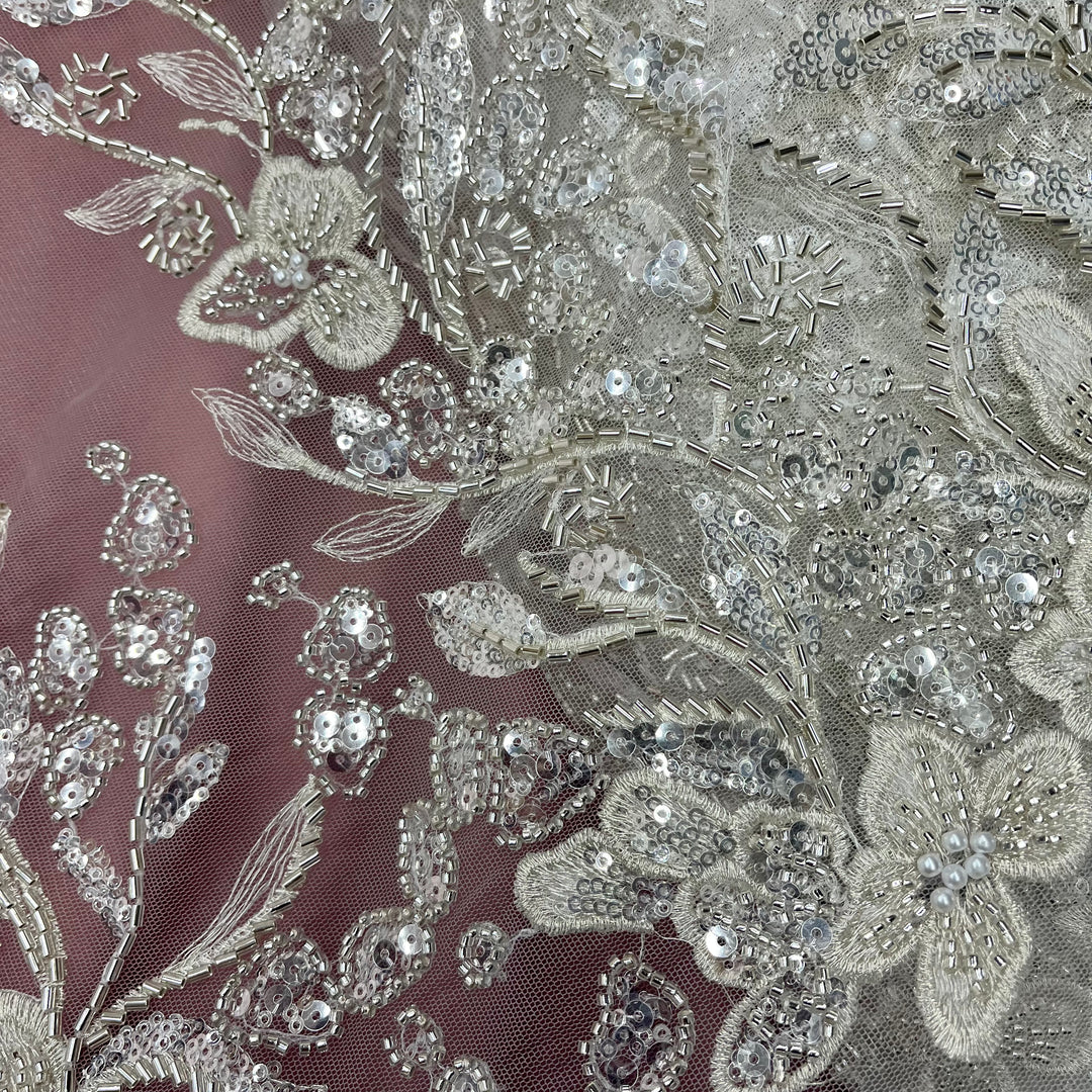 Beaded Lace Fabric Embroidered on 100% Polyester Net Mesh | Lace USA