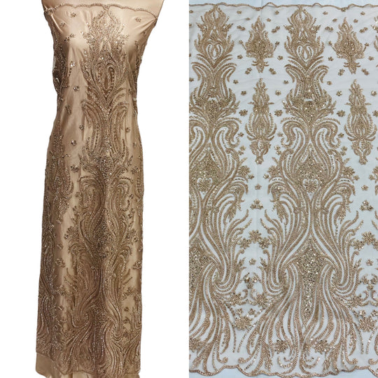 Embroidered & Beaded Lace Fabric with Beads. Lace USA