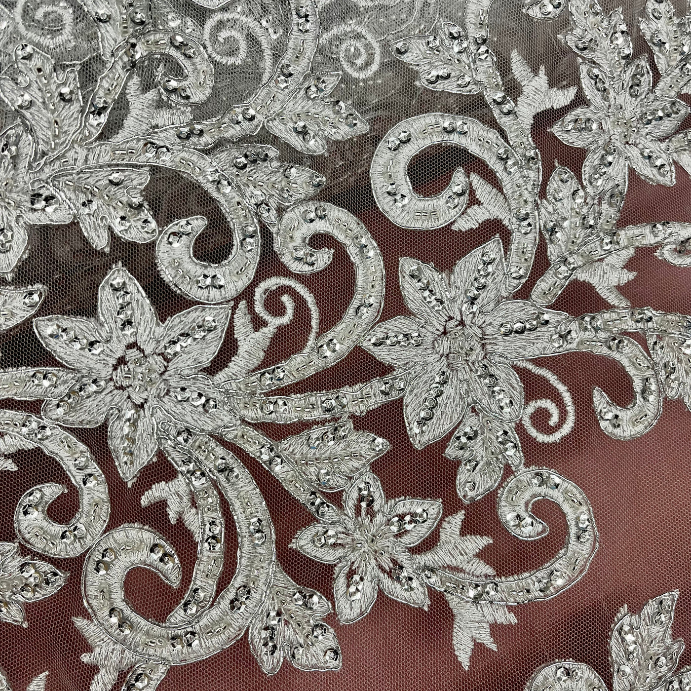 Beaded & Corded Bridal Fabric Lace Embroidered on 100% Polyester Net Mesh | Lace USA