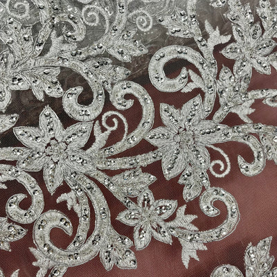 Beaded & Corded Bridal Fabric Lace Embroidered on 100% Polyester Net Mesh | Lace USA