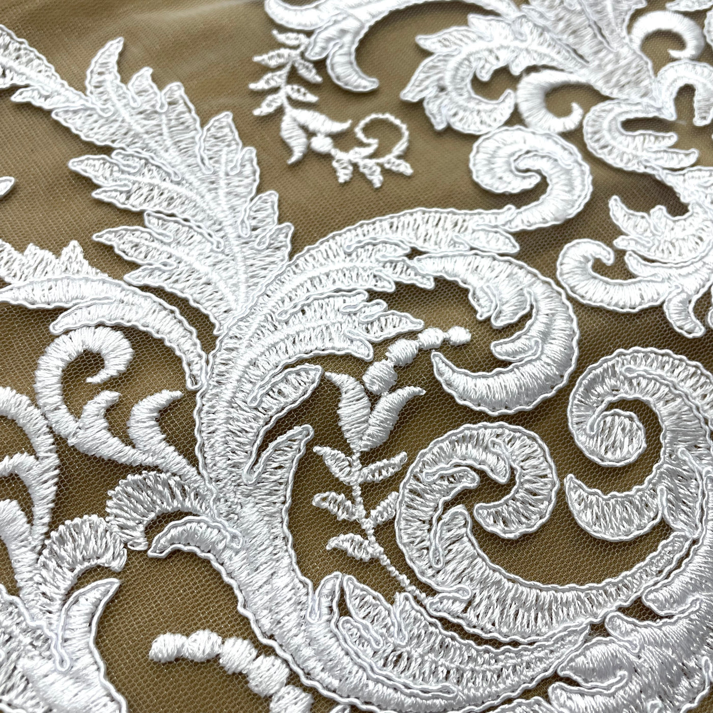 Corded Bridal Lace Fabric Embroidered on 100% Polyester Net Mesh | Lace USA