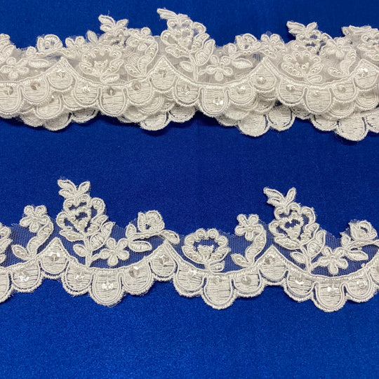 Corded & Beaded Floral Embroidered lace Trimming. Lace Usa