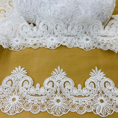 Corded Lace Trimming Embroidered on 100% Polyester Net Mesh | Lace USA