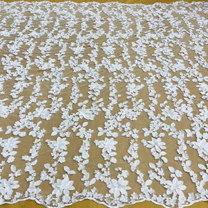 Beaded 3D Floral Lace Fabric Embroidered on 100% Polyester Net Mesh | Lace USA - GD-127 Off White