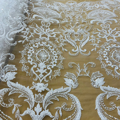 Beaded Lace Fabric Embroidered on 100% Polyester Net Mesh | Lace USA