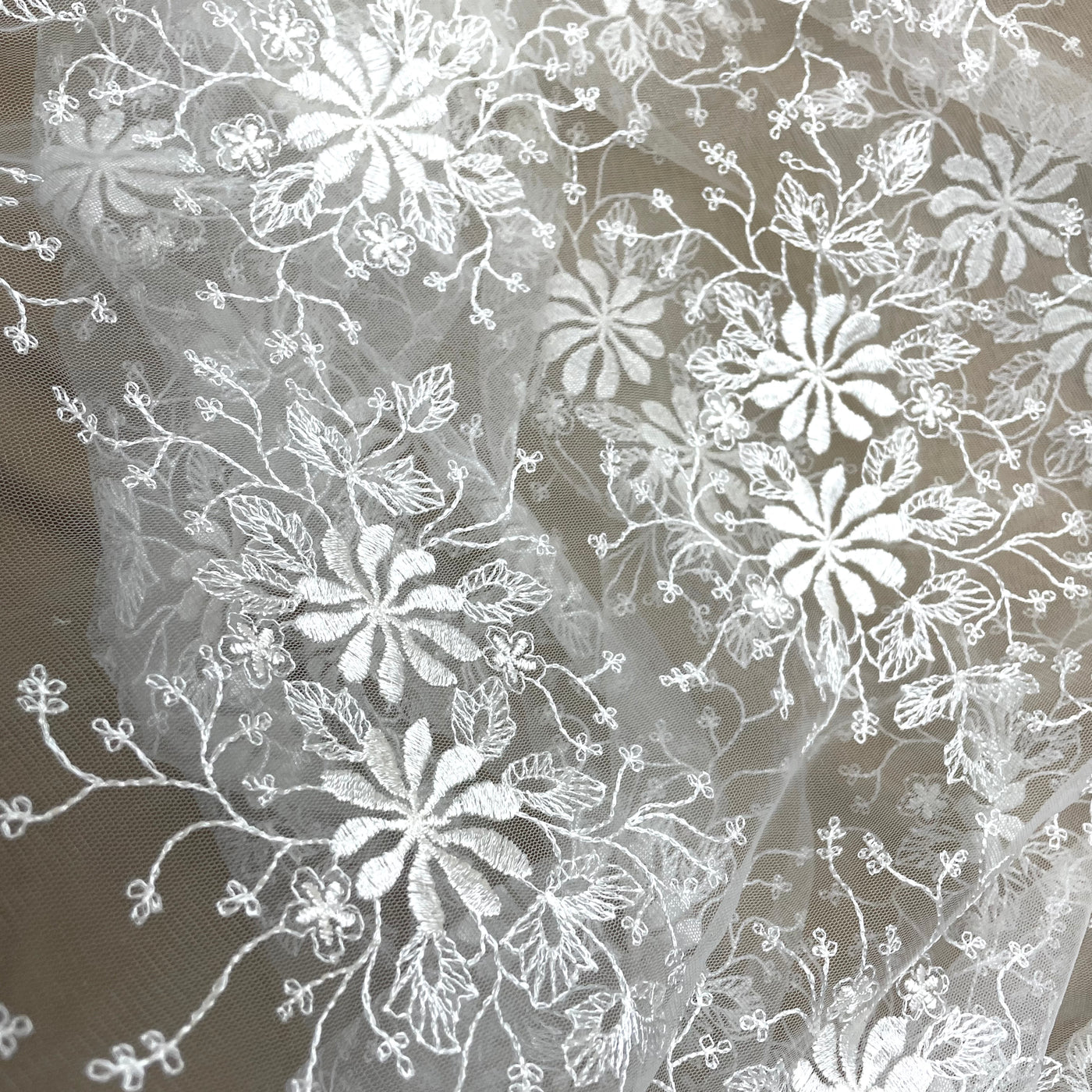 Floral Lace Fabric Embroidered on 100% Polyester Net Mesh | Lace USA