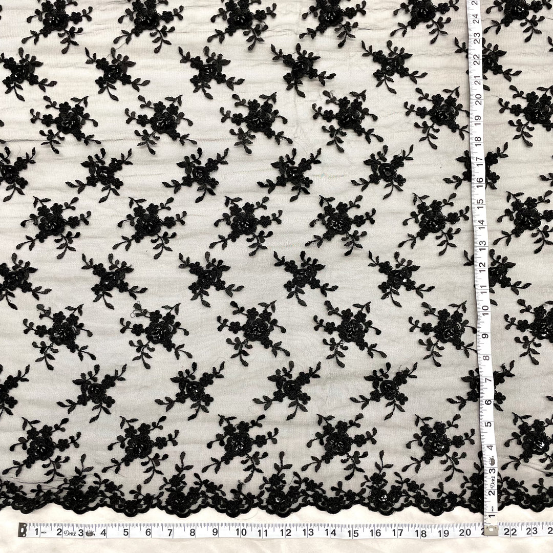 Beaded & Corded Bridal Lace Fabric Embroidered on 100% Polyester Net Mesh | Lace USA