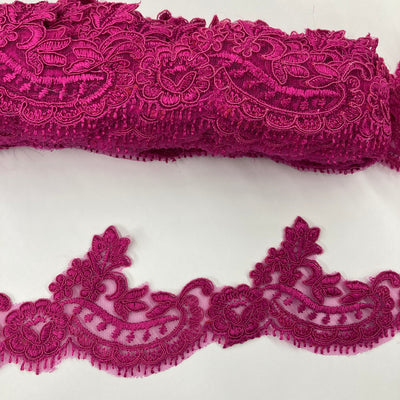 Corded Lace Trimming Embroidered on Poly. Net Mesh. Lace USA