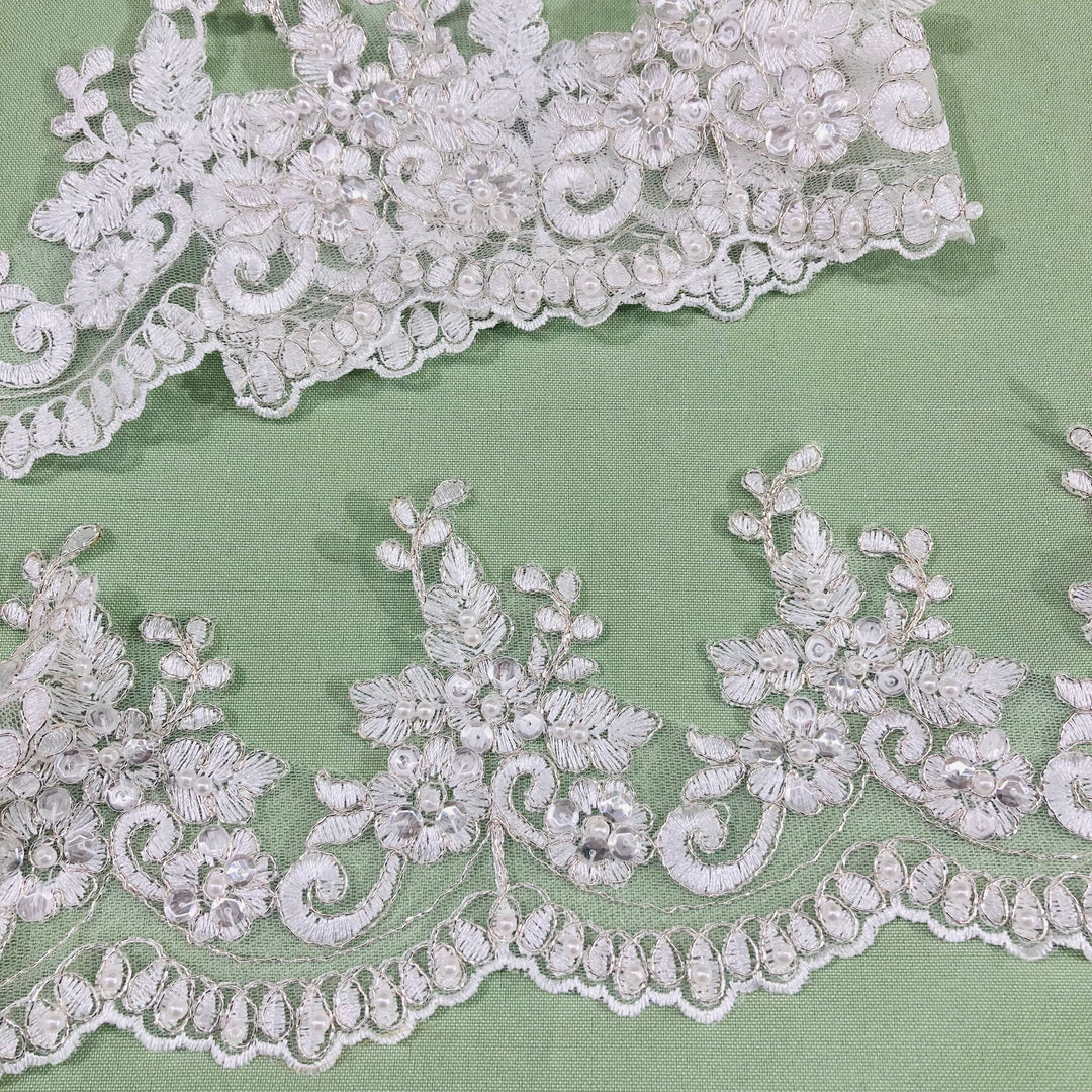 Beaded & Corded Lace Trimming Embroidered on 100% Polyester Net Mesh | Lace USA