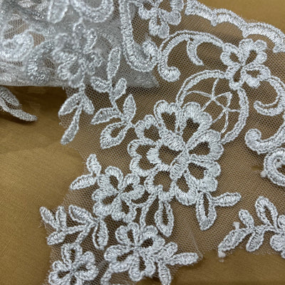 Corded Lace Trimming Embroidered on 100% Polyester Net Mesh | Lace USA