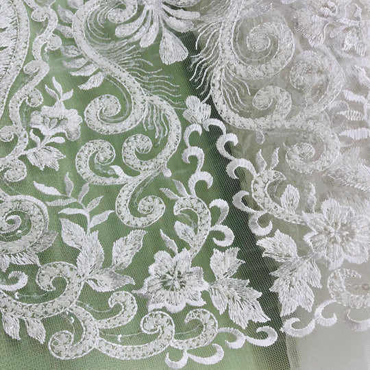 Beaded Lace Fabric Embroidered on 100% Polyester Net Mesh | Lace USA