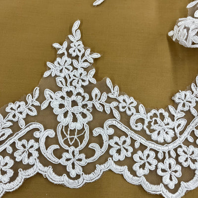 Corded Lace Trimming Embroidered on 100% Polyester Net Mesh | Lace USA