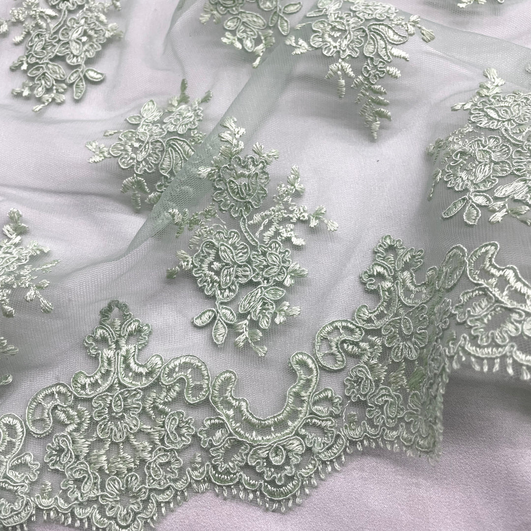 Corded Bridal Lace Fabric Embroidered on 100% Polyester Net Mesh | Lace USA