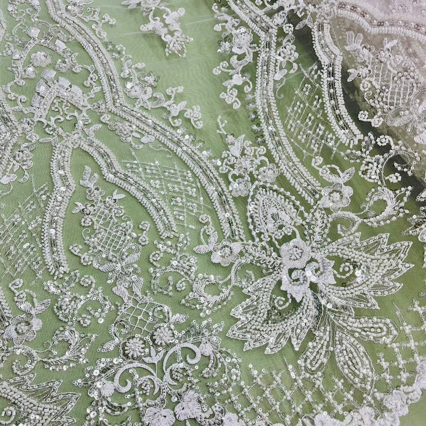 Beaded Lace Fabric Embroidered on 100% Polyester Net Mesh | Lace USA - GD-227239 Ivory