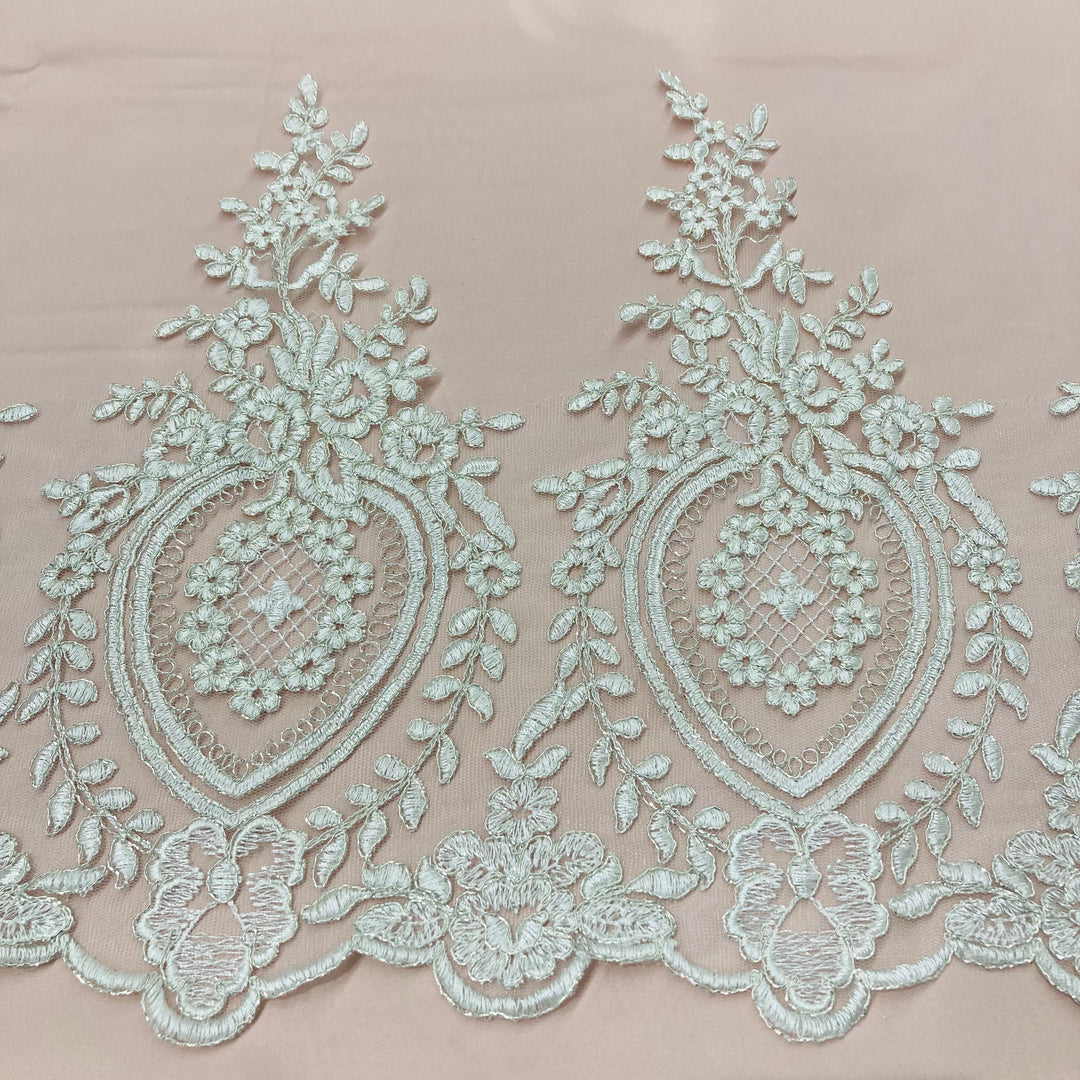 Corded Lace Trimming Embroidered on 100% Polyester Net Mesh | Lace USA