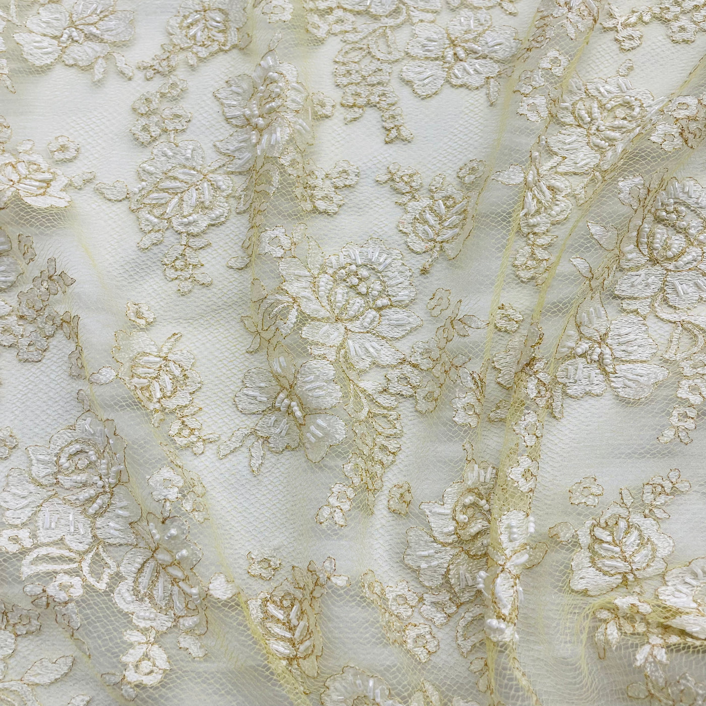 Beaded Lace Fabric Embroidered on 100% Polyester Net Mesh | Lace USA