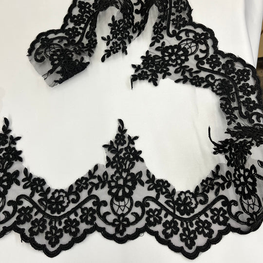 Corded Lace Trimming Embroidered on 100% Polyester Net Mesh | Lace USA