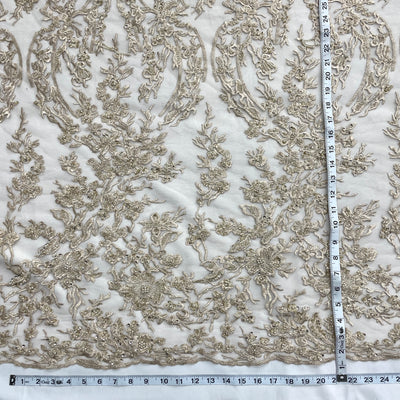 Beaded Lace Fabric Embroidered on 100% Polyester Net Mesh | Lace USA