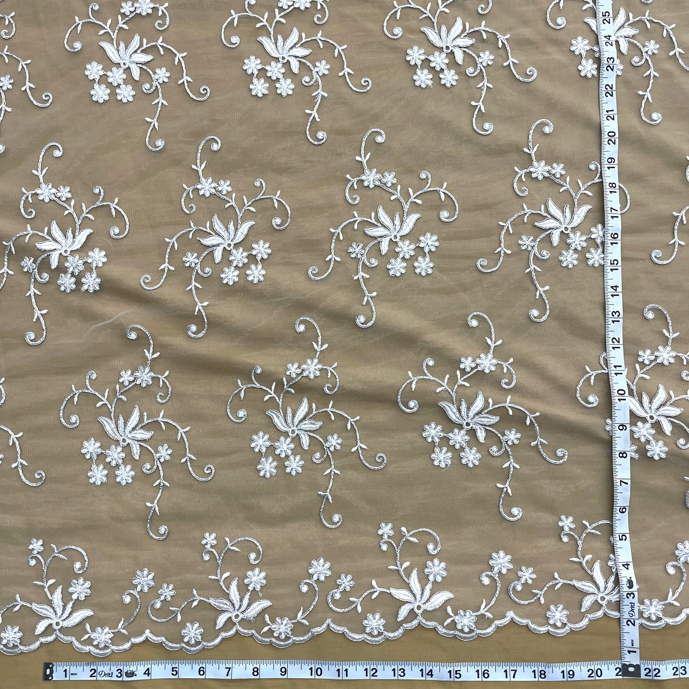 Corded Bridal Lace Fabric Embroidered on 100% Polyester Net Mesh | Lace USA