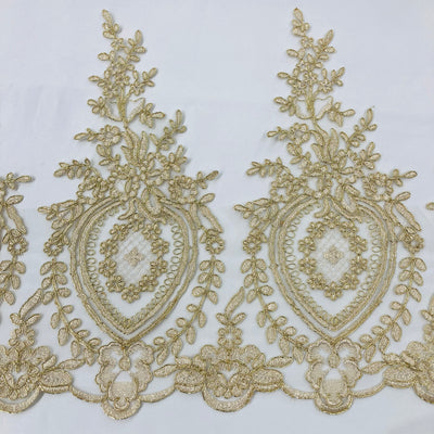 Corded Lace Trimming Embroidered on 100% Polyester Net Mesh | Lace USA