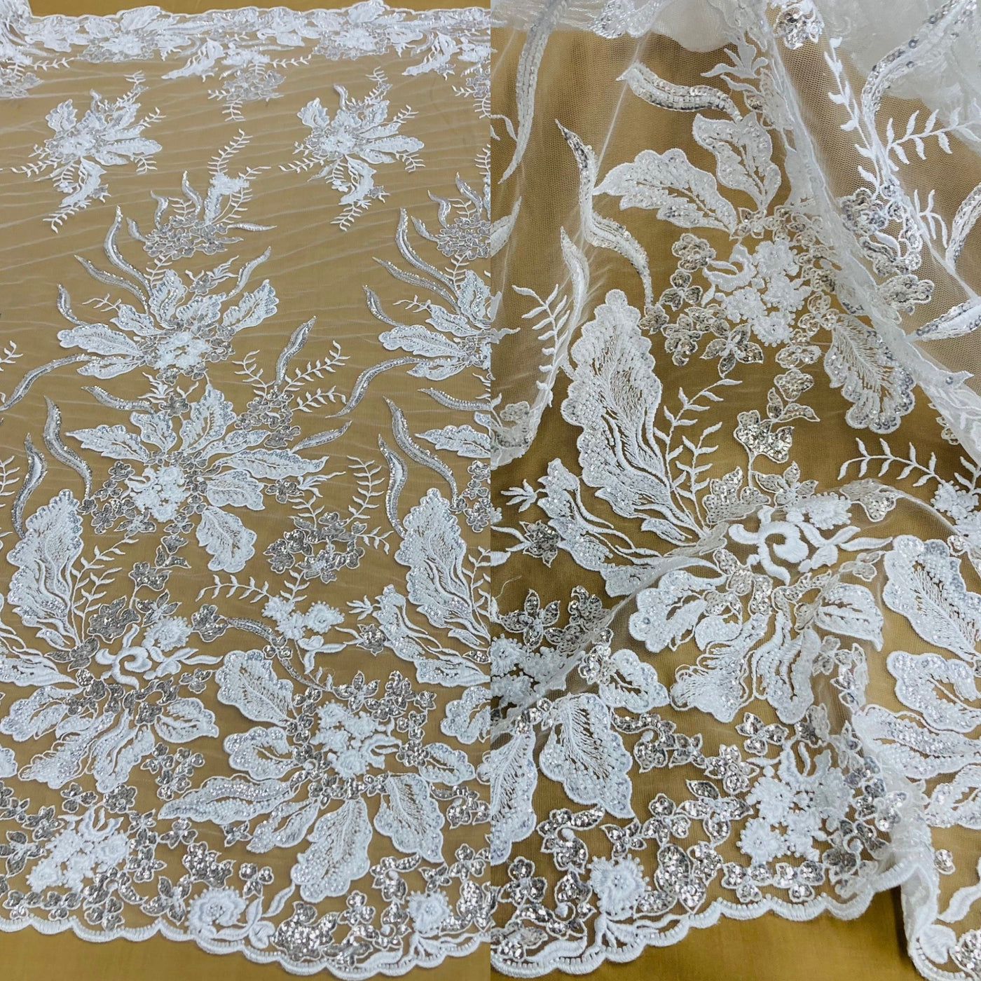 Beaded Lace Fabric Embroidered on 100% Polyester Net Mesh | Lace USA - GD-68321