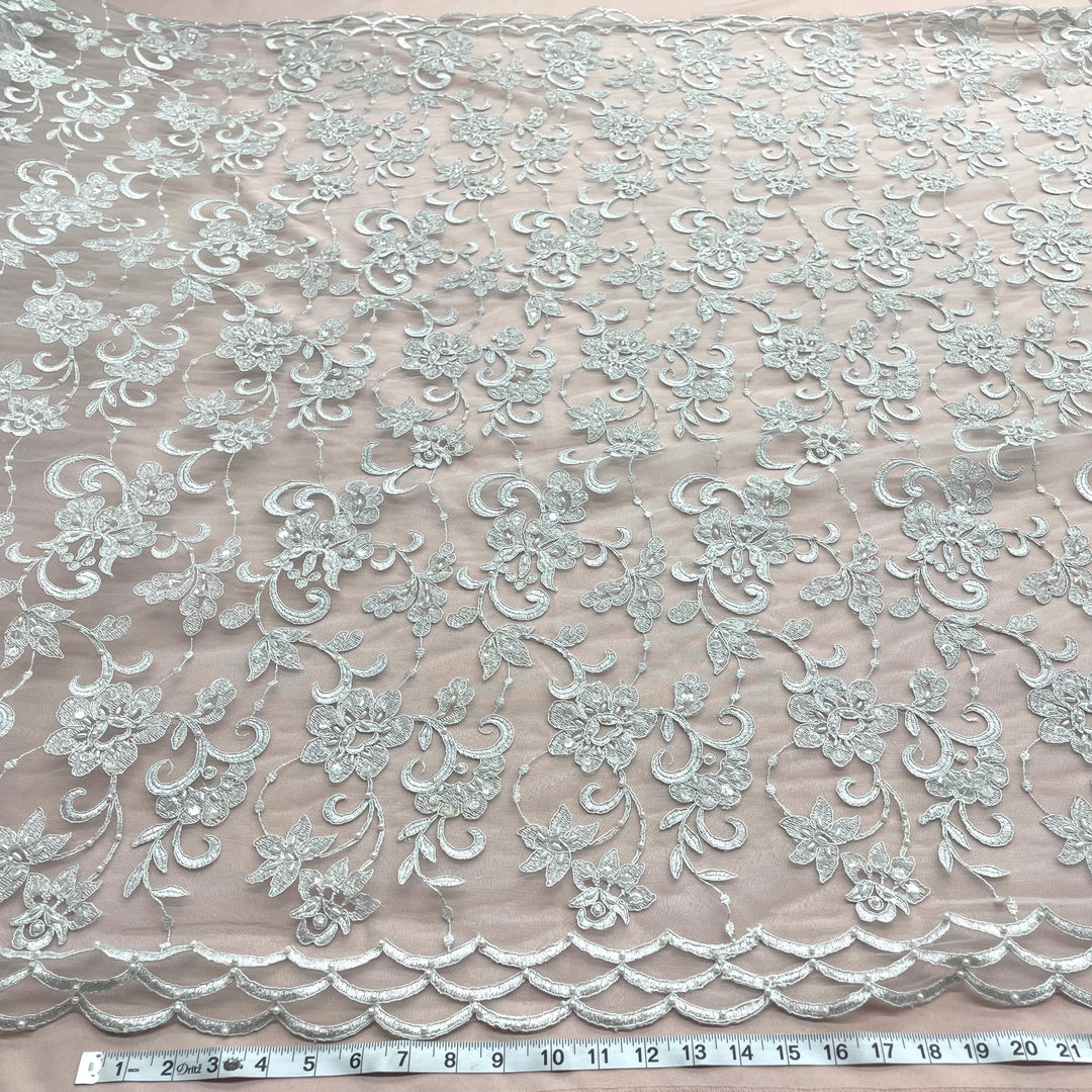 Beaded & Corded Bridal Fabric Lace Embroidered on 100% Polyester Net Mesh | Lace USA