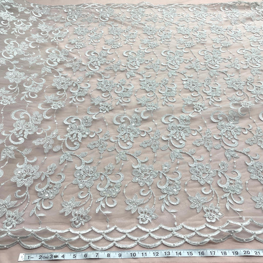 Beaded & Corded Bridal Fabric Lace Embroidered on 100% Polyester Net Mesh | Lace USA