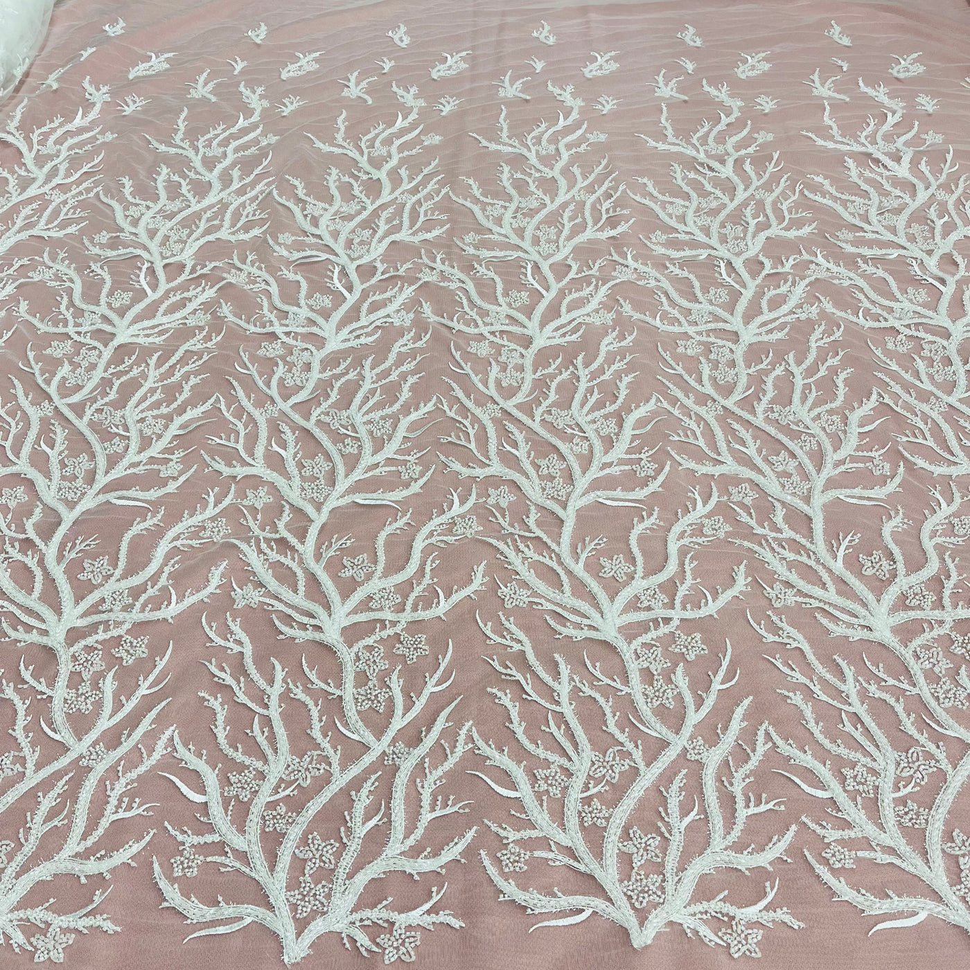 Beaded Lace Fabric Embroidered With Fuzzy Thread on 100% Polyester Net Mesh | Lace USA