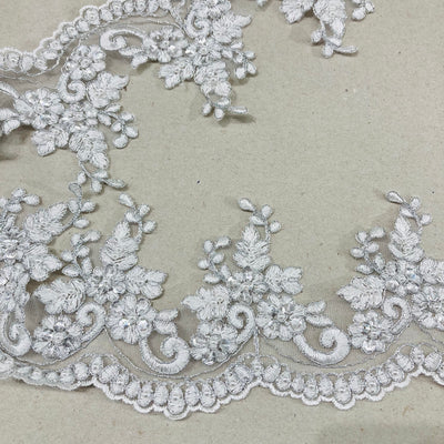 Beaded & Corded Lace Trimming Embroidered on 100% Polyester Net Mesh | Lace USA