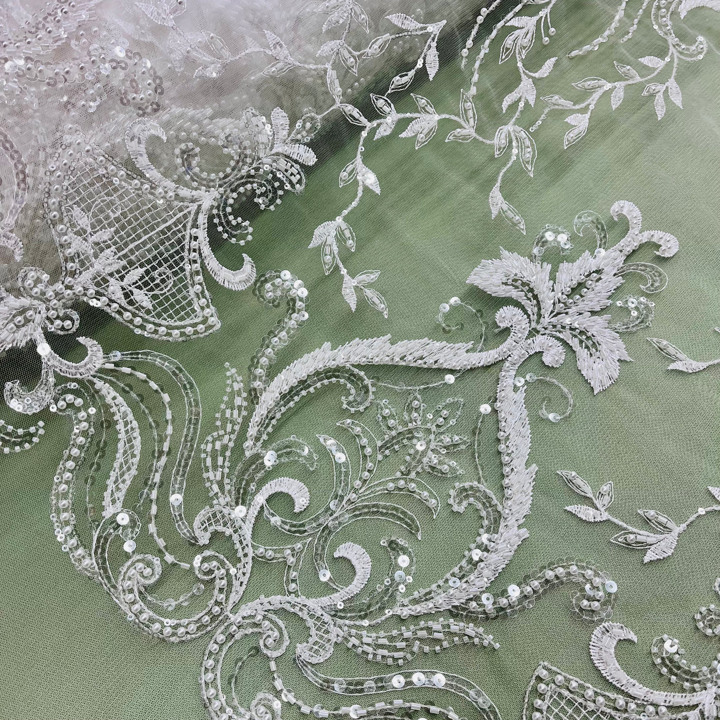 Beaded Lace Fabric Embroidered on 100% Polyester Net Mesh | Lace USA