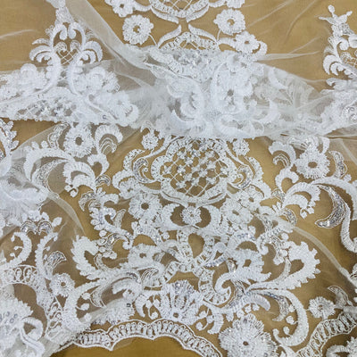 Beaded Lace Fabric Embroidered on 100% Polyester Net Mesh | Lace USA - 73027W-HB