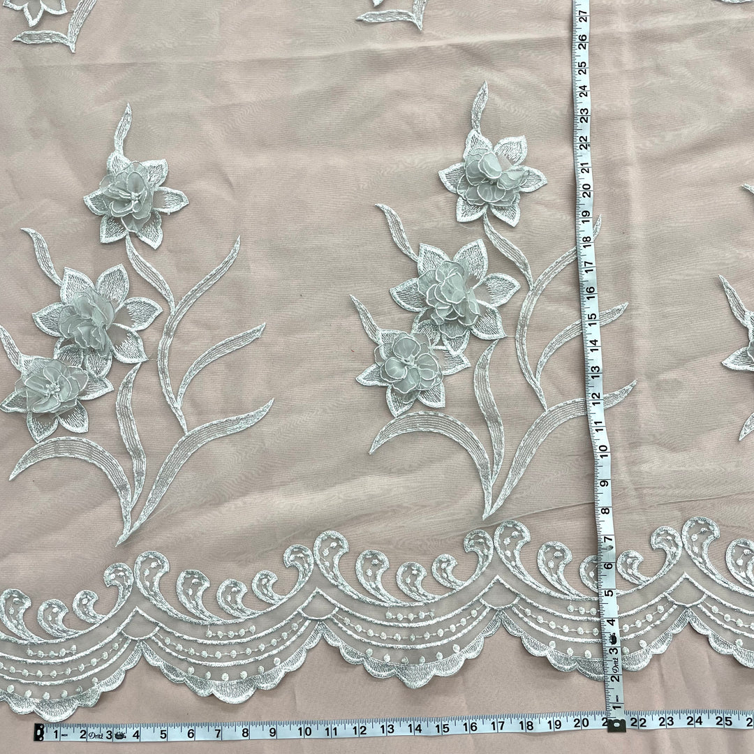 Beaded 3D Floral Lace Fabric Embroidered on 100% Polyester Net Mesh | Lace USA