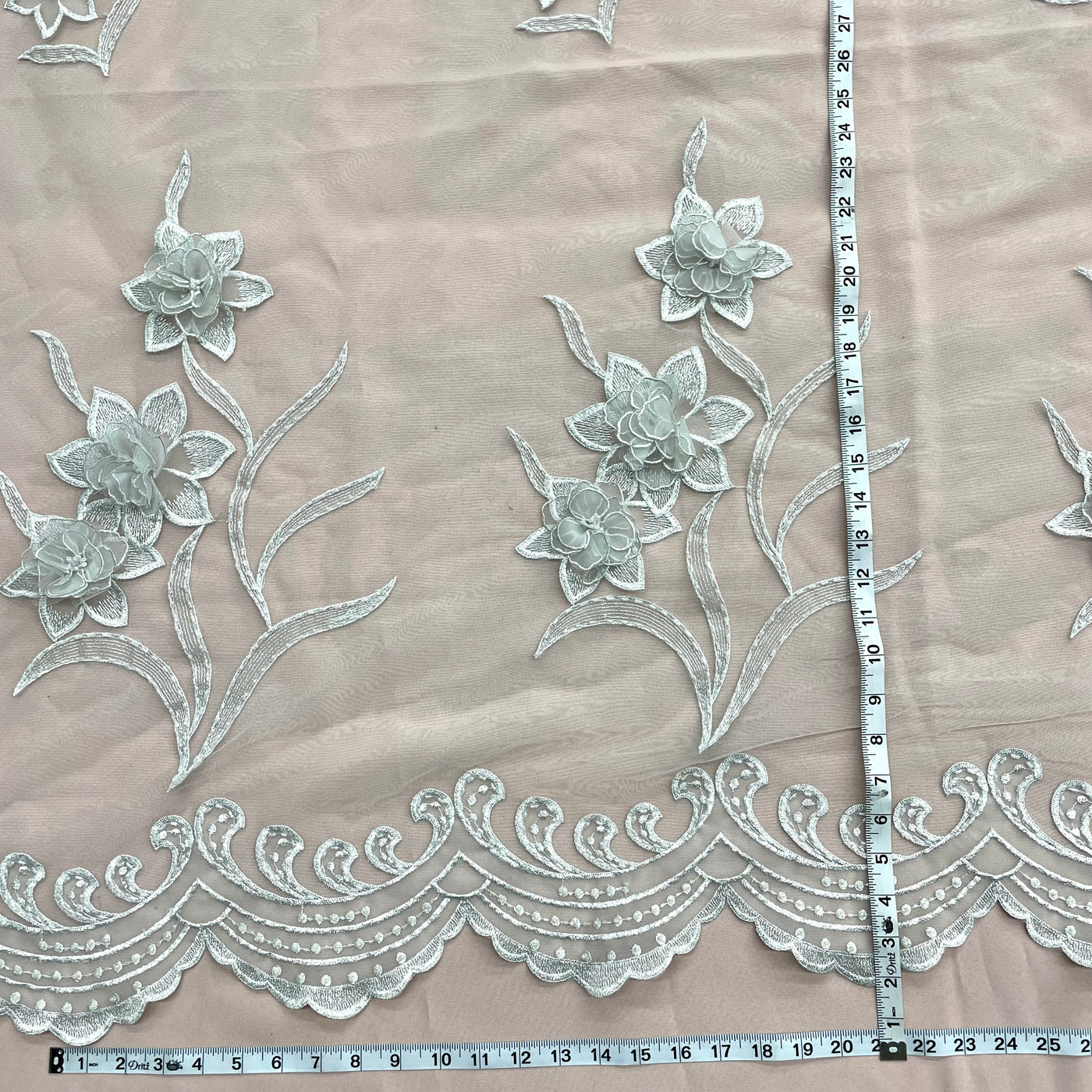 Beaded 3D Floral Lace Fabric Embroidered on 100% Polyester Net Mesh | Lace USA