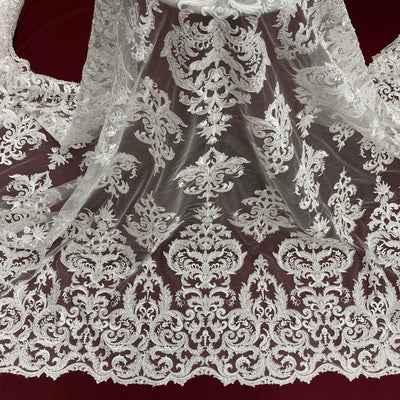 Beaded, Corded & Embroidered on 100% Polyester Mesh Net Lace Fabric. Lace USA