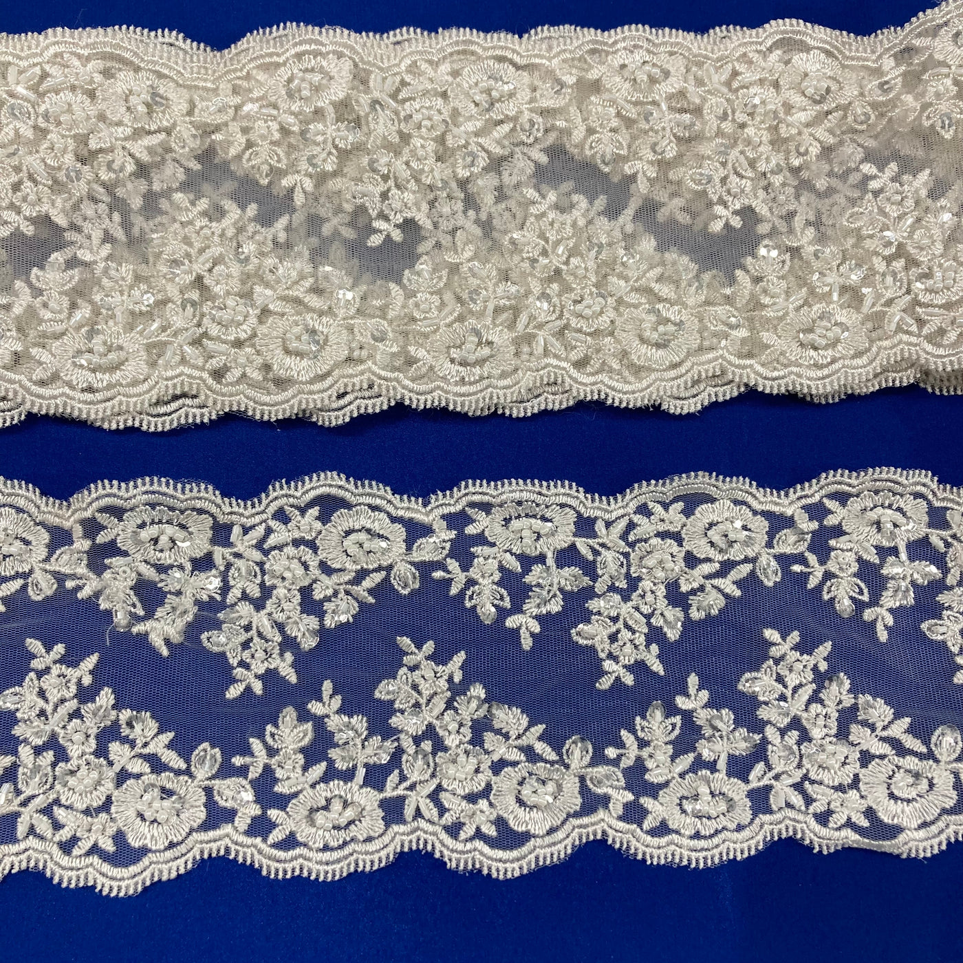 Double Sided Beaded Lace Trimming Embroidered on 100% Polyester Net Mesh. Lace USA