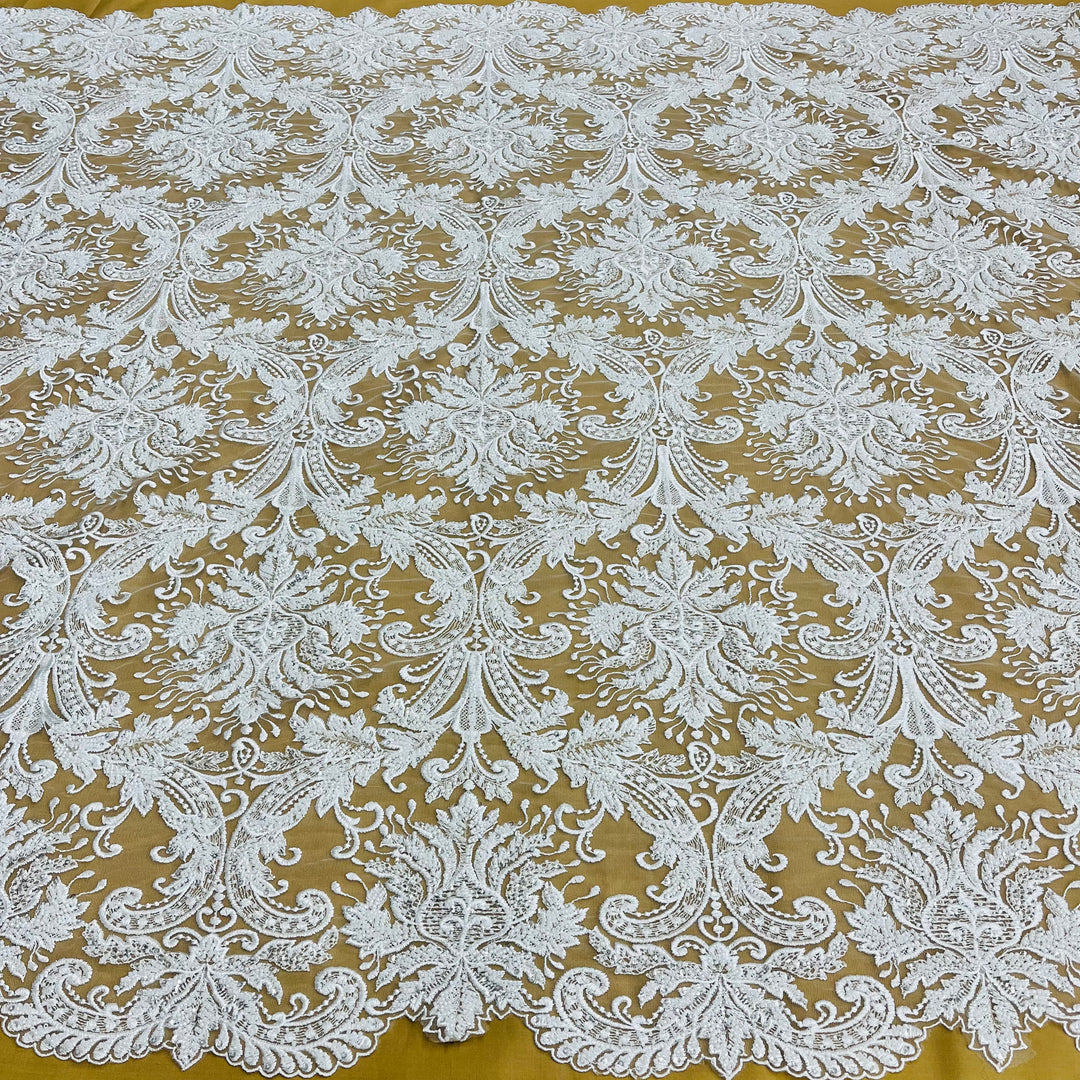 Beaded Lace Fabric Embroidered on 100% Polyester Net Mesh | Lace USA