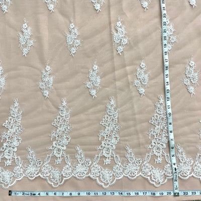 Beaded & Corded Bridal Lace Fabric Embroidered on 100% Polyester Net Mesh | Lace USA