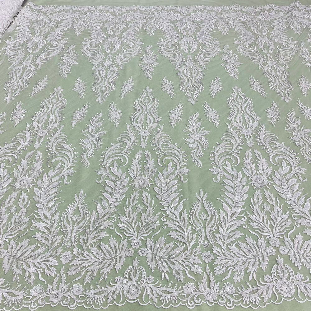 Beaded & Sequined Lace Fabric Embroidered on 100% Polyester Net Mesh | Lace USA - GD-13322 Ivory